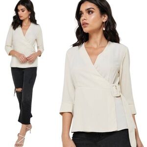 NWT Topshop Wrap Belted Cream Blouse size 4